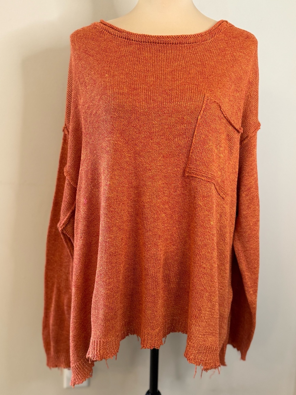 Easel boho oversized burnt orange distressed sweater SZ SM